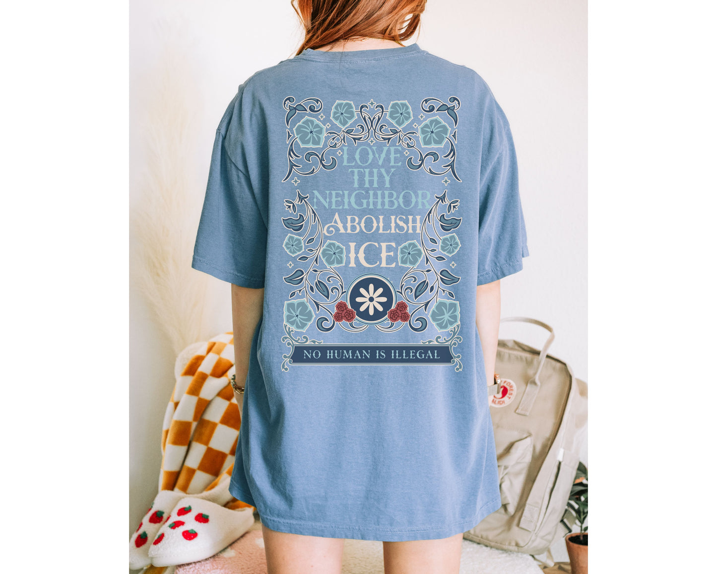Love Thy Neighbor Abolish Ice Shirt Floral Comfort Colors Tee Shirt