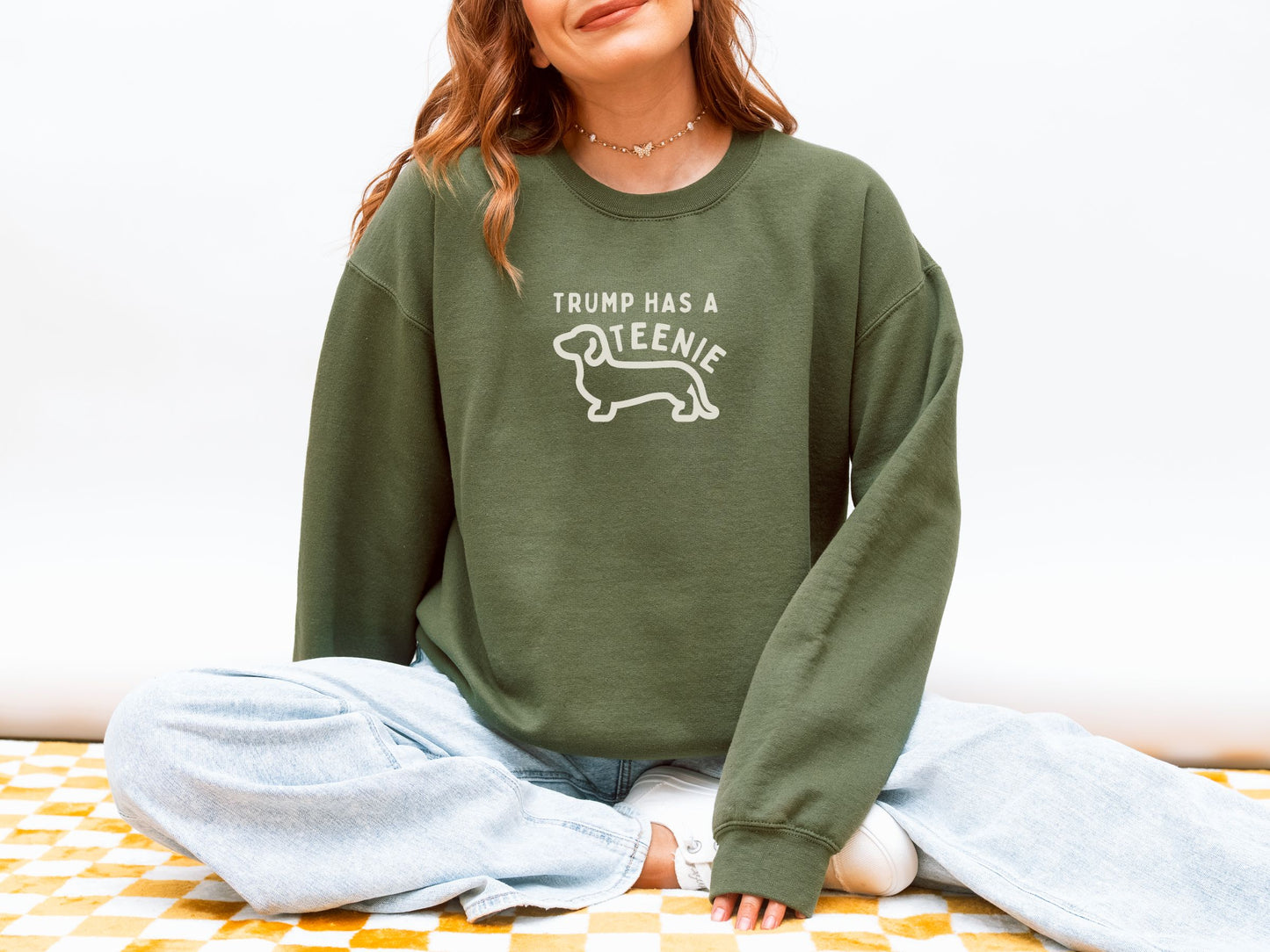 Anti Trump Teenie Weenie Dauhshund Crewneck Sweatshirt