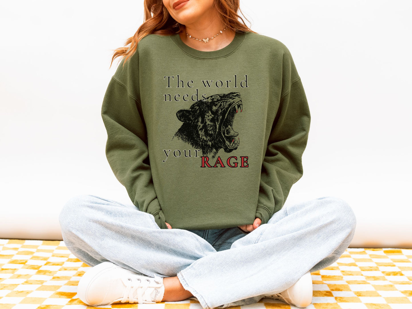 The World Needs Your Rage Tiger Crewneck Sweatshirt