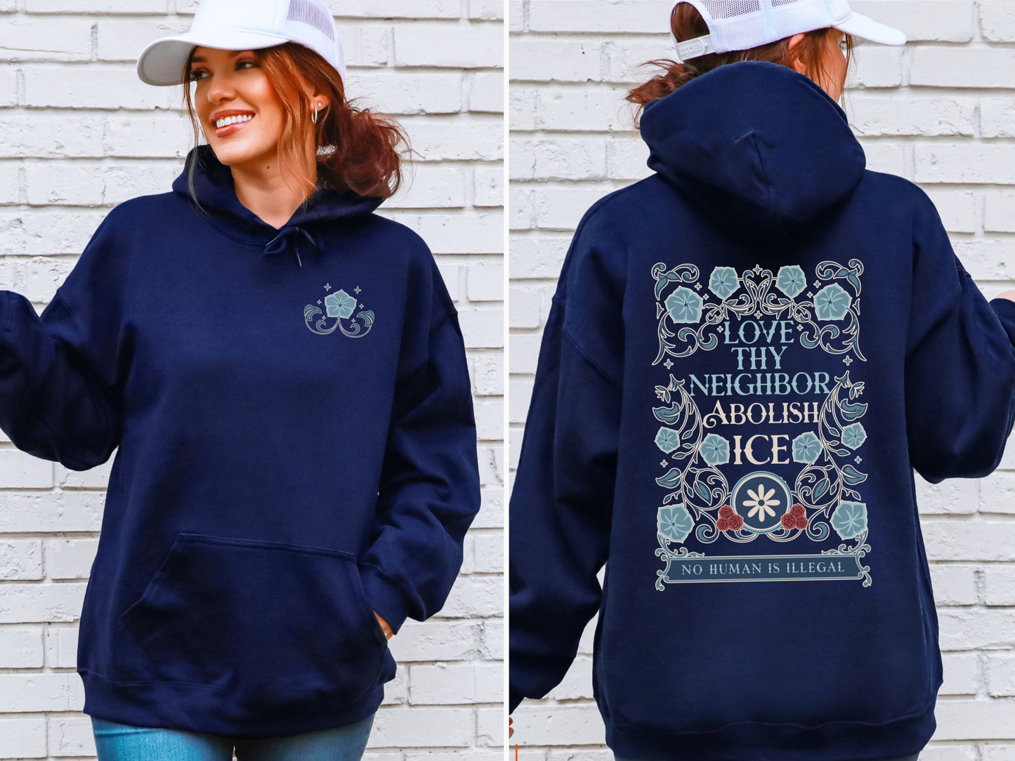 Love Thy Neighbor Abolish Ice Floral Hooded Sweatshirt
