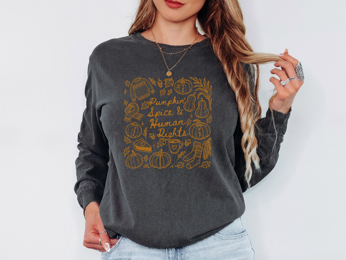 Pumpkin Spice and Human Rights Subtle Fuck Trump Long Sleeved Comfort Colors Shirt