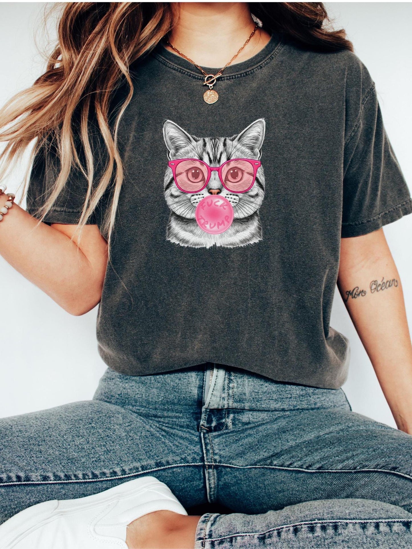 Subtle Fuck Trump Bubble Gum Cat Comfort Colors Tee Shirt