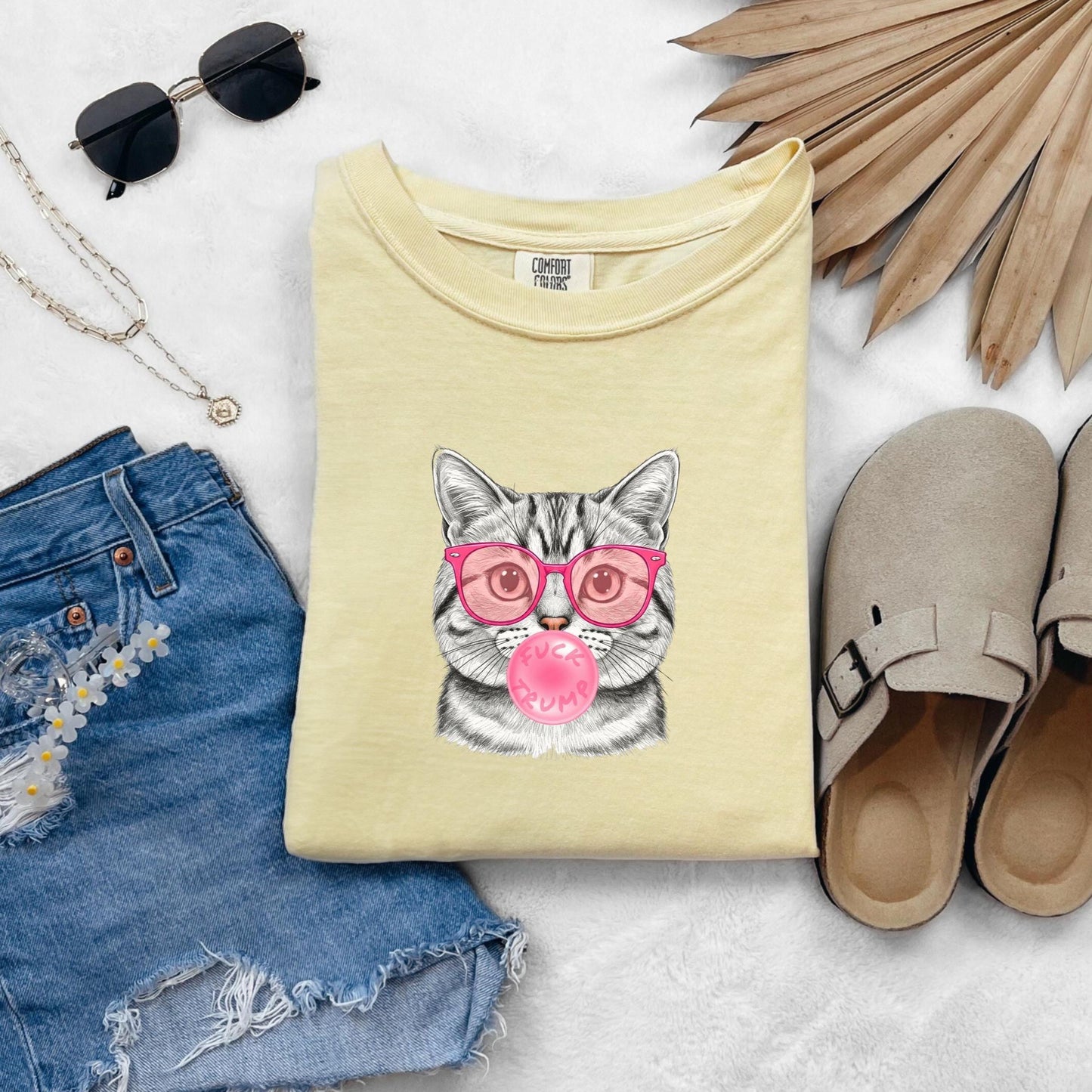 Subtle Fuck Trump Bubble Gum Cat Comfort Colors Tee Shirt