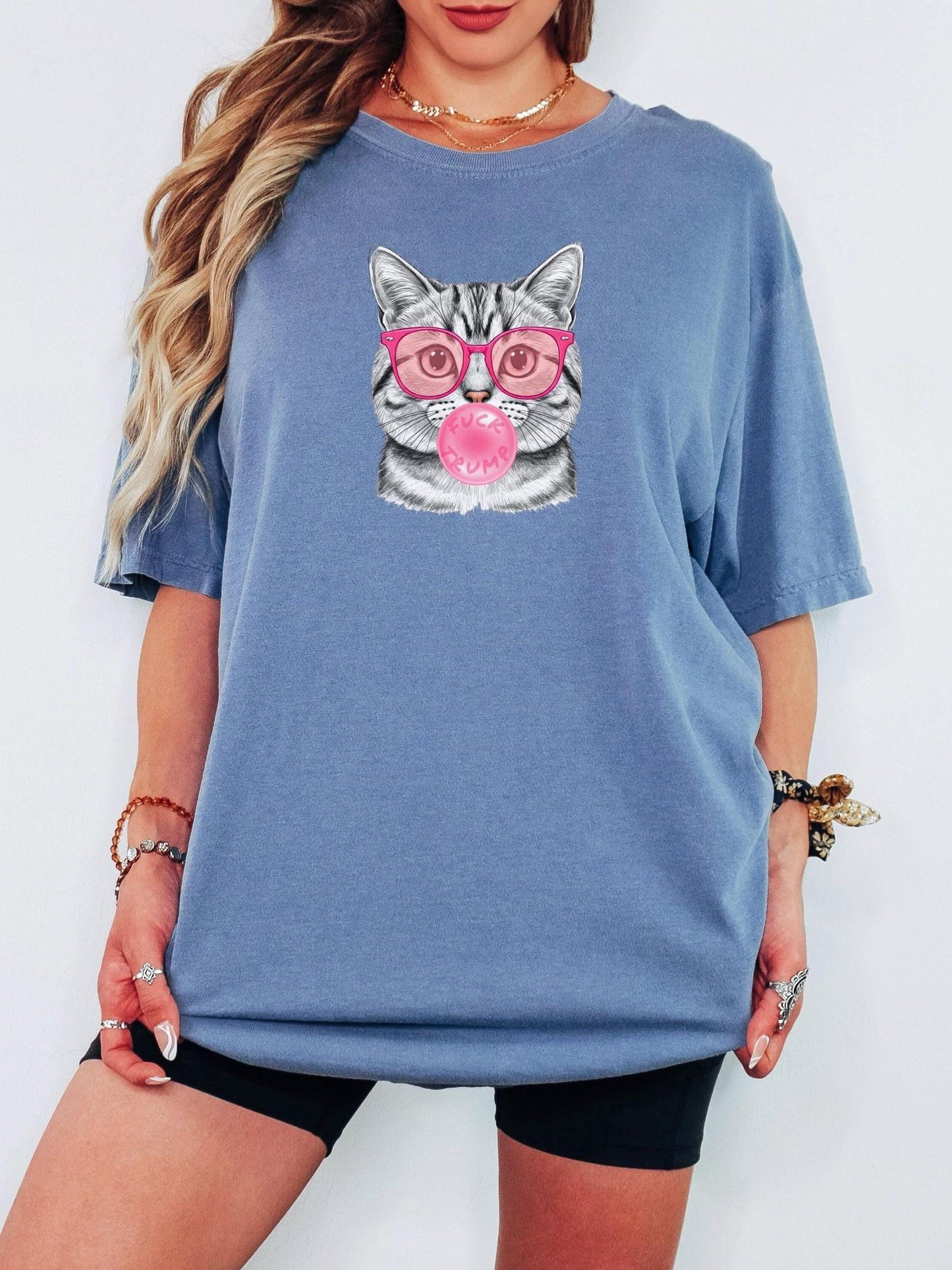 Subtle Fuck Trump Bubble Gum Cat Comfort Colors Tee Shirt