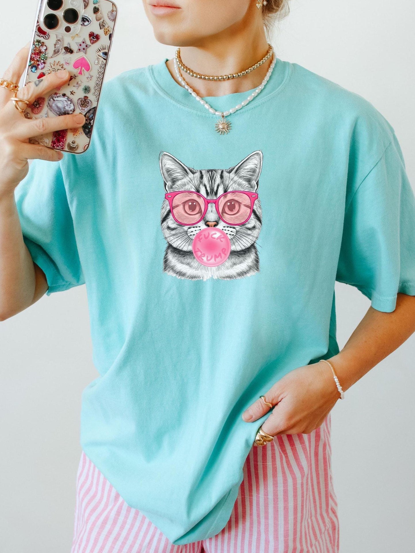 Subtle Fuck Trump Bubble Gum Cat Comfort Colors Tee Shirt